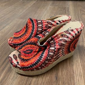 Chinese Laundry Open Toe Textile Platform Wedges